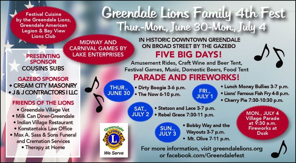 Greendale Lions Family 4th Fest 2022 Greendale Lions Gazebo Park