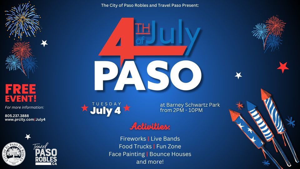 4th of July Celebration and Fireworks Show Barney Schwartz Park, Paso
