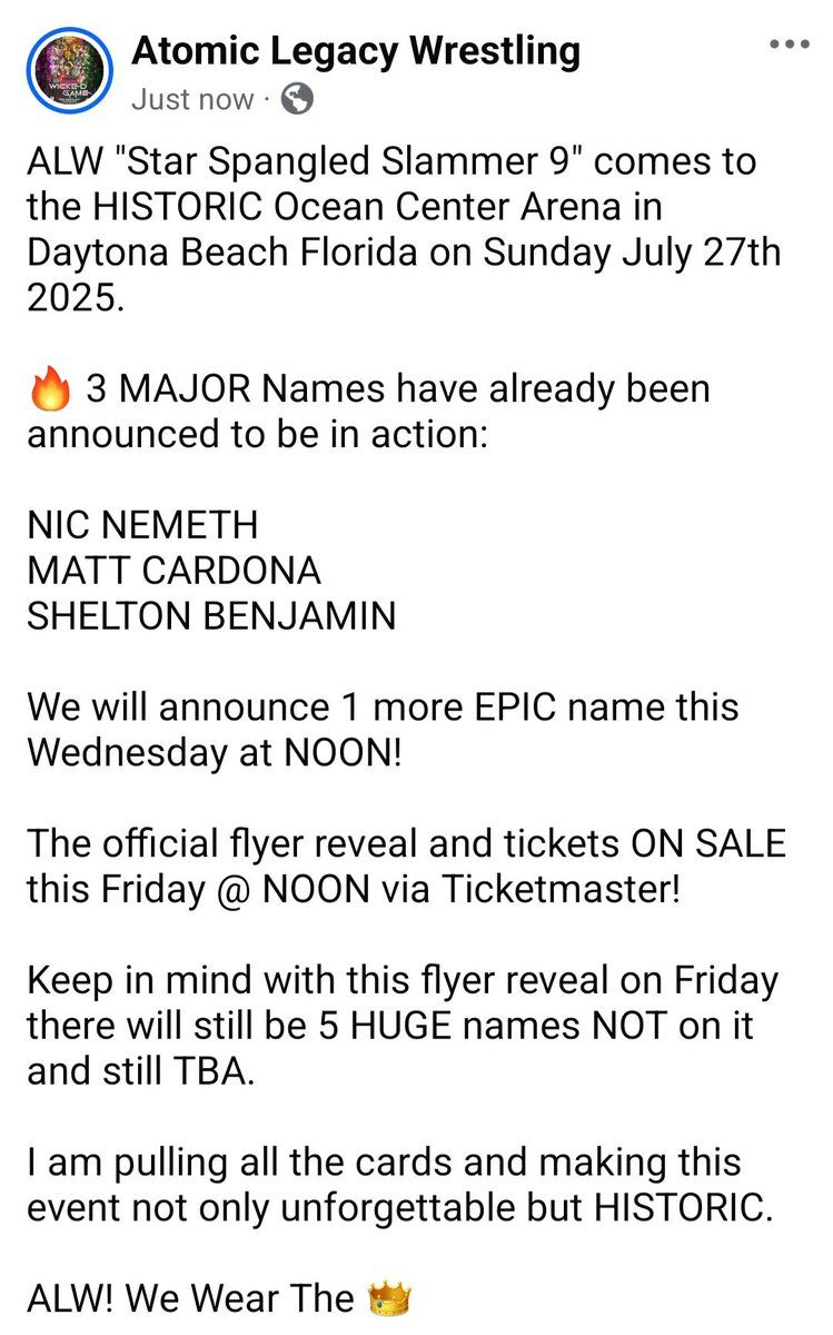 Atomic Legacy Wrestling - Star Spangled Slammer 9 at Daytona Beach Ocean Center
