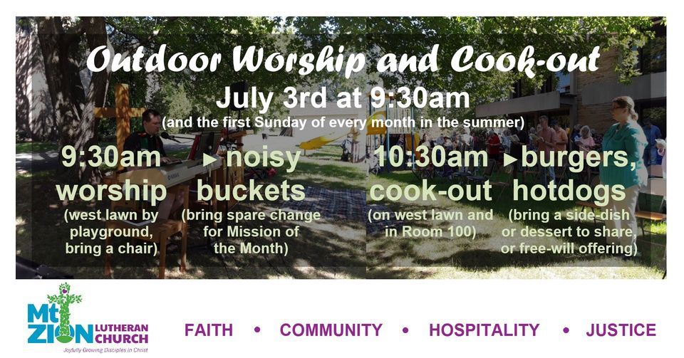 Outdoor Worship and Cookout 7/3 | Mt Zion Lutheran Church ELCA ...