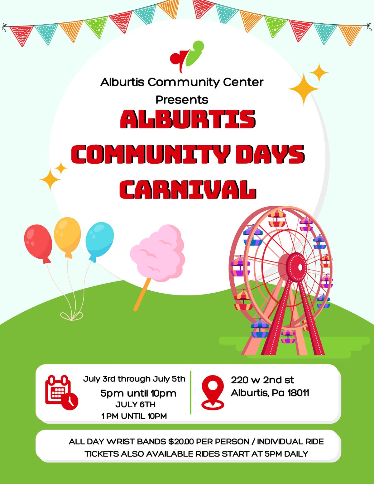 Alburtis Community Days Carnival  July 3rd, 4th 5th and 6th