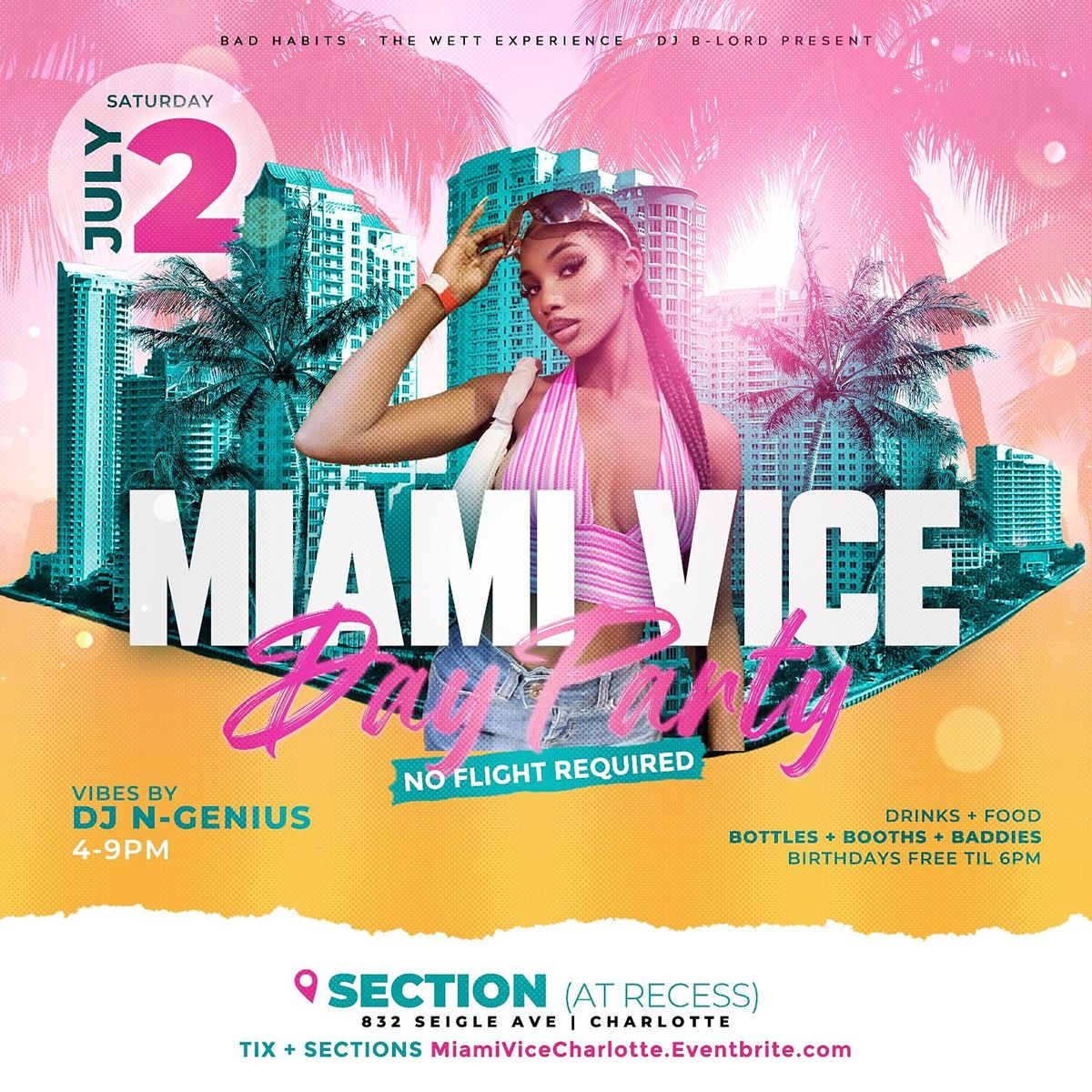 MIAMI VICE THE DAY PARTY! SECTION (at Recess), Charlotte, NC July 2, 2022