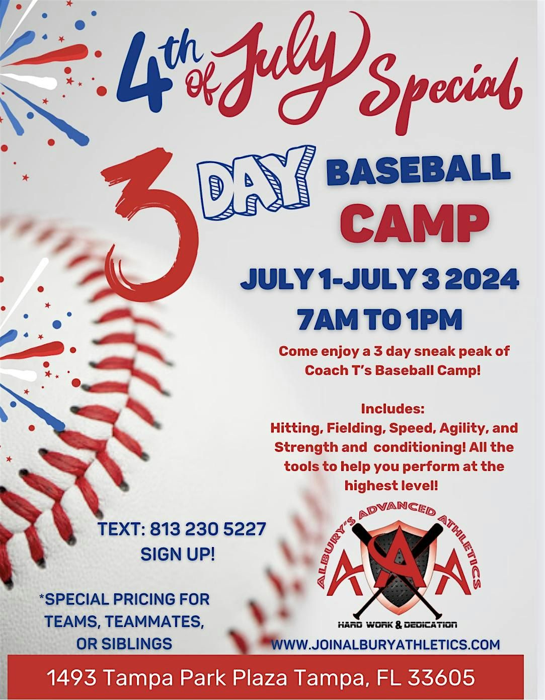 July 4th Special - 3 Day Baseball Camp