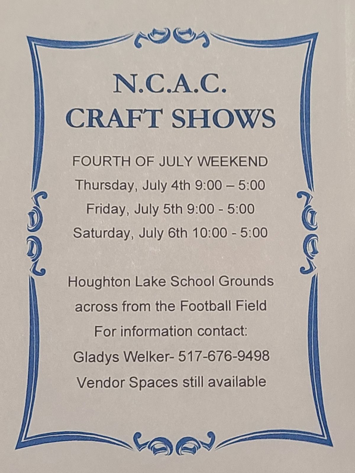 NCAC HOUGHTON LAKE JULY 4TH CRAFT SHOW Houghton Lake High School