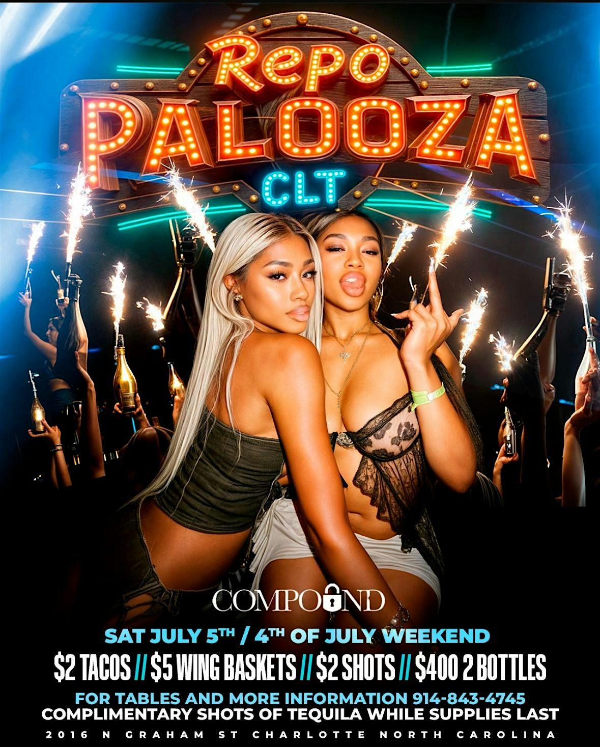 Repo palooza 4th of July weekend! $5 shots $2 tacos and more specials
